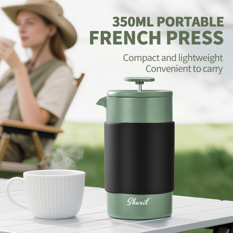 shoxil French Press â€“ 350ml Stainless Steel Coffee Press, 2 Cup Cafetiere for Ground Coffee, Portable French Press - Image 3