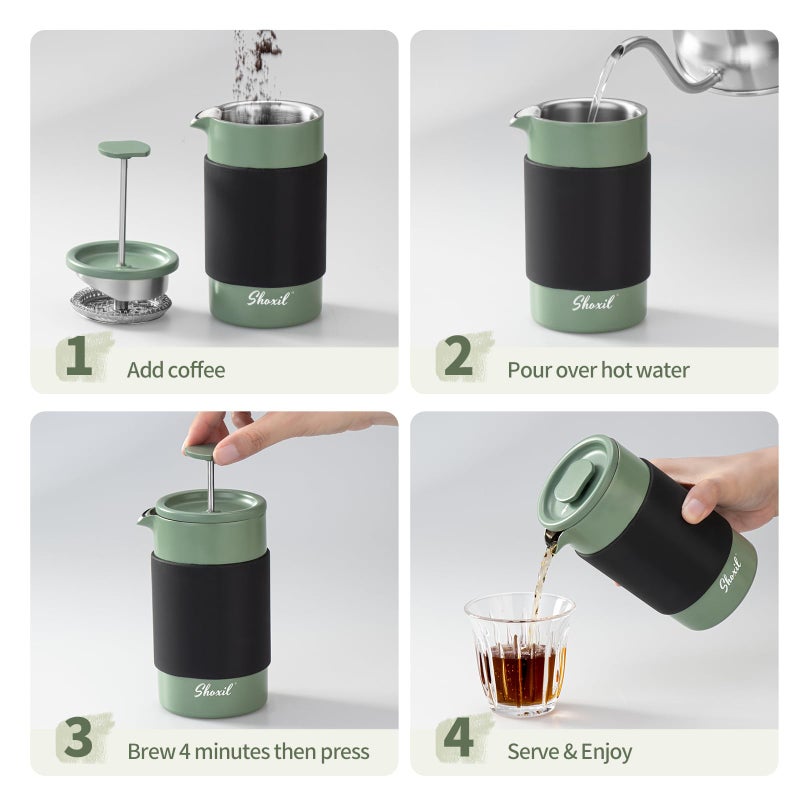 shoxil French Press â€“ 350ml Stainless Steel Coffee Press, 2 Cup Cafetiere for Ground Coffee, Portable French Press - Image 5