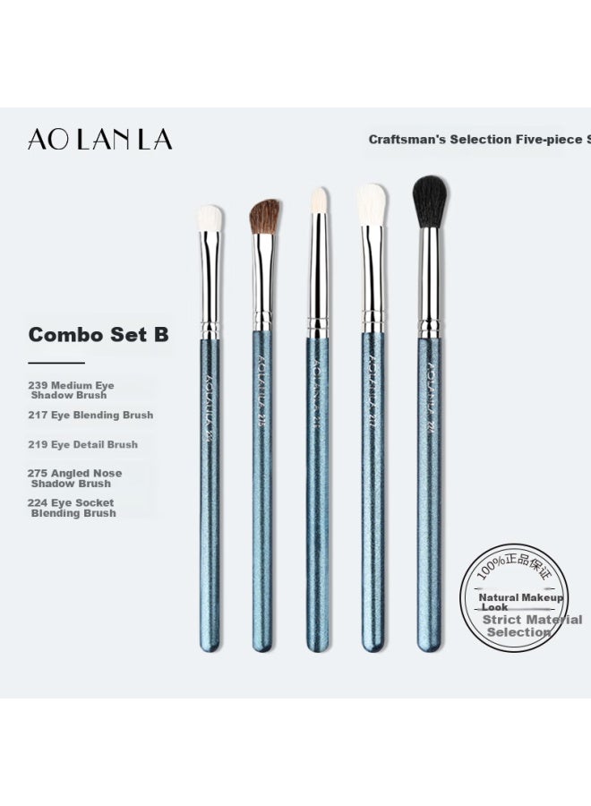 Aolanla Master-level 5-piece Eyeshadow Brush Set, Eye Smudge Brush, Detail Brush, Under-eye Area Brush, Animal Hair And Wool Makeup Brushes - Image 3
