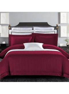 Doltri DOLTRI 3-Piece Stripped 150 TC Cotton Sateen Bedsheet Set King Size Premium Collection-1 Bedsheet + 2 Pillow Cases (Maroon) 