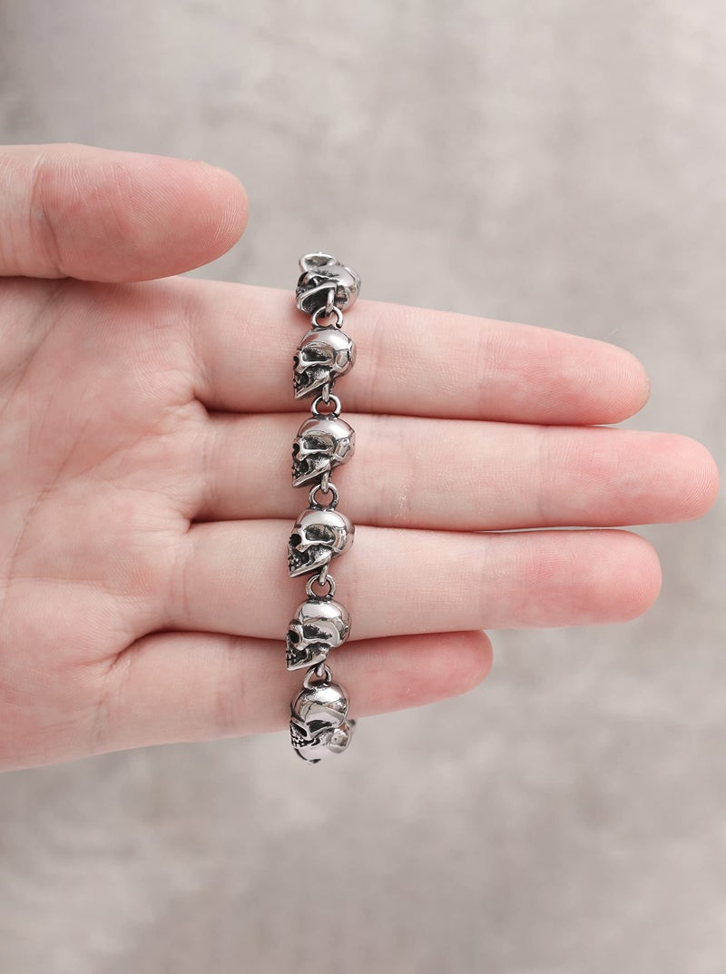 HAQUIL Stainless Steel Skull Bead Linked Bracelet for Men and Women, Skull Jewelry Gift (AD) - Image 2
