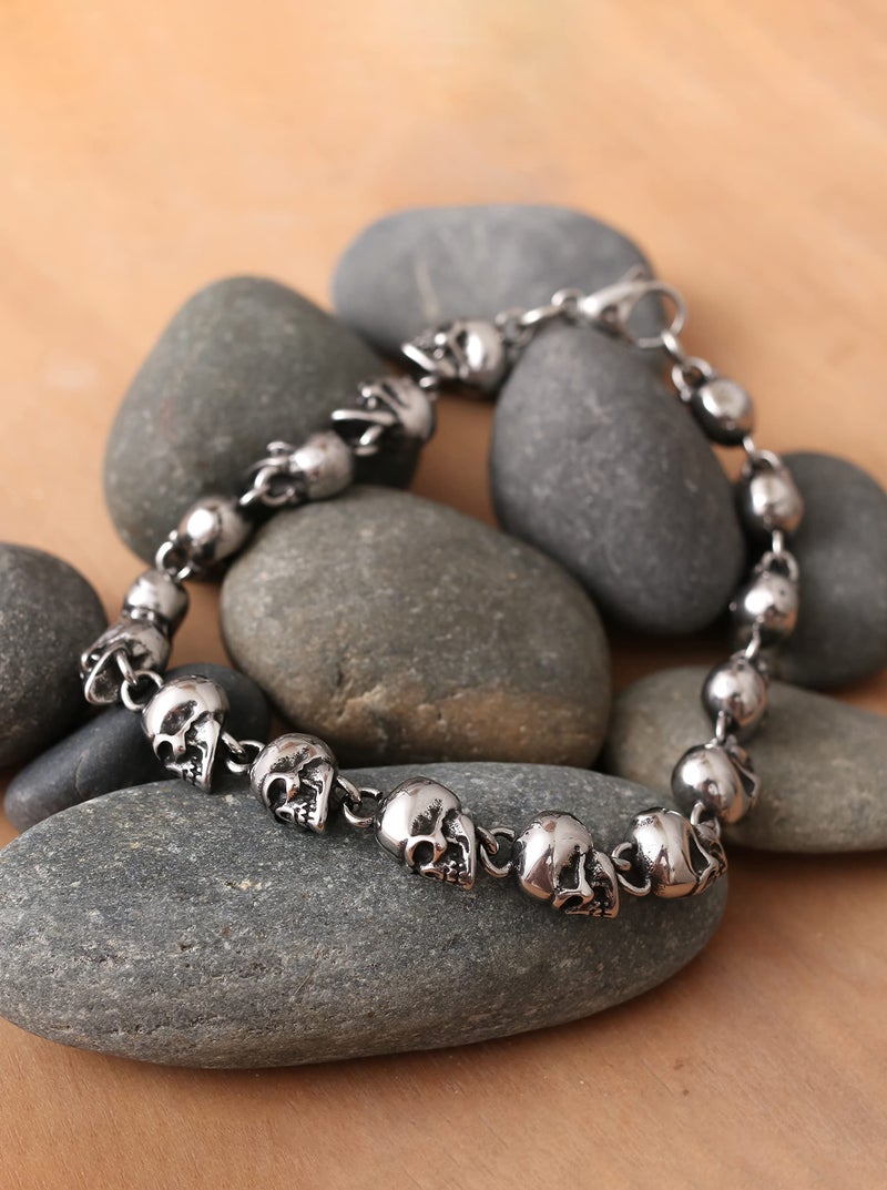 HAQUIL Stainless Steel Skull Bead Linked Bracelet for Men and Women, Skull Jewelry Gift (AD) - Image 5
