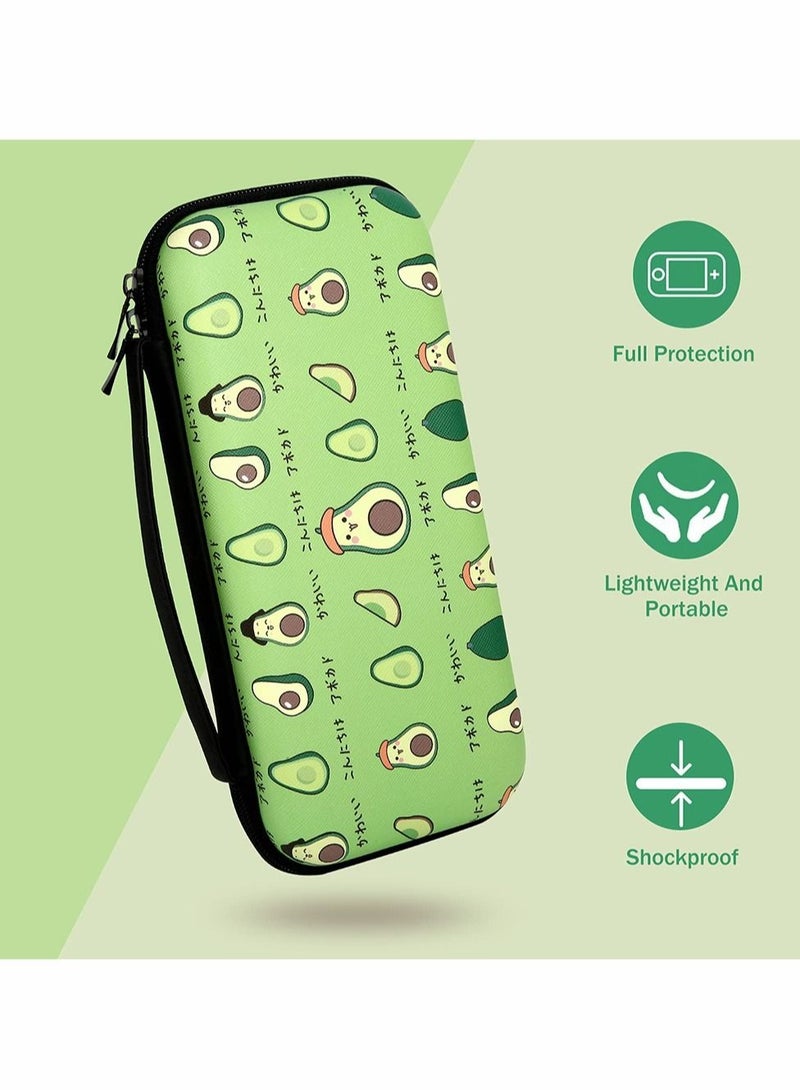 Captaintech Storage Bag Case for Nintendo Switch Game Console, Cartoon Avocado Cute Hard Portable Travel Carry Case with 12 Game Card Slots, Inner Storage Bag for Joy-Con & Accessories - Image 5