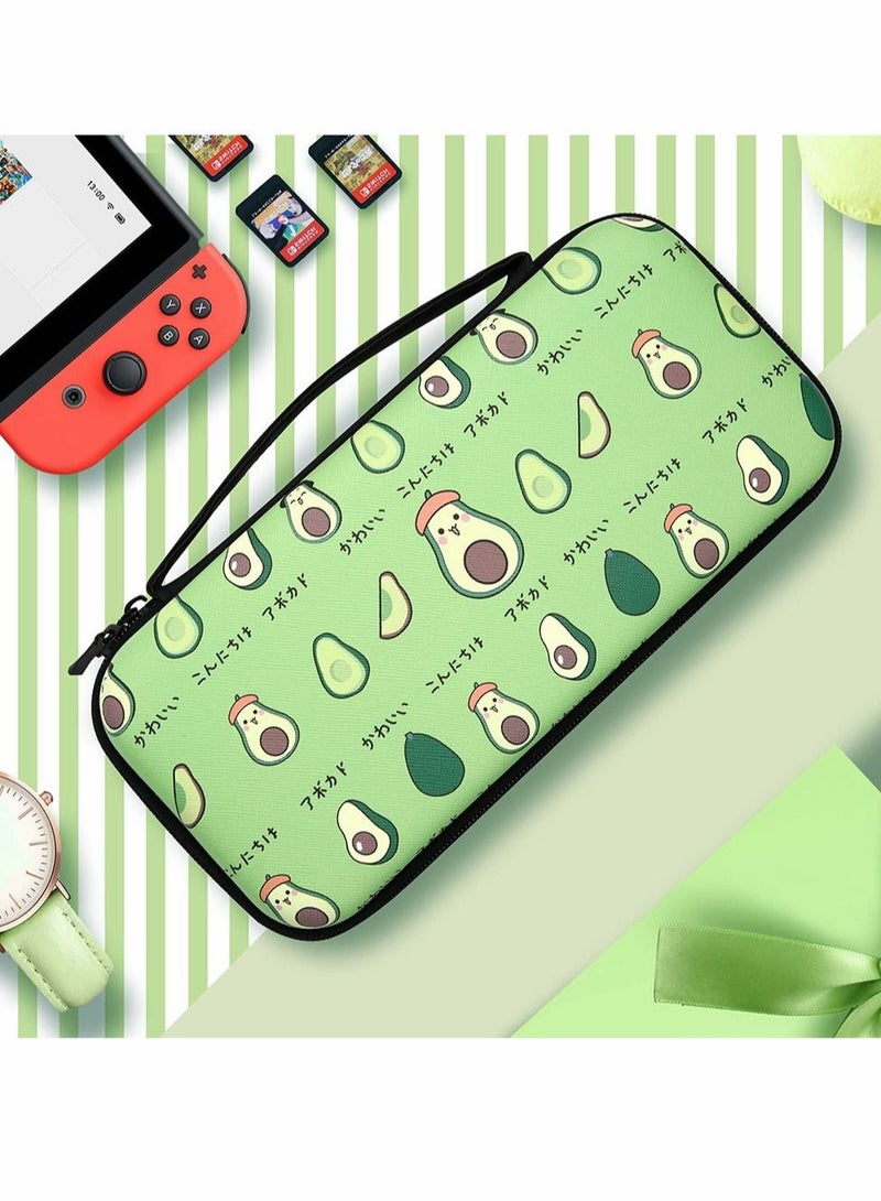 Captaintech Storage Bag Case for Nintendo Switch Game Console, Cartoon Avocado Cute Hard Portable Travel Carry Case with 12 Game Card Slots, Inner Storage Bag for Joy-Con & Accessories - Image 3