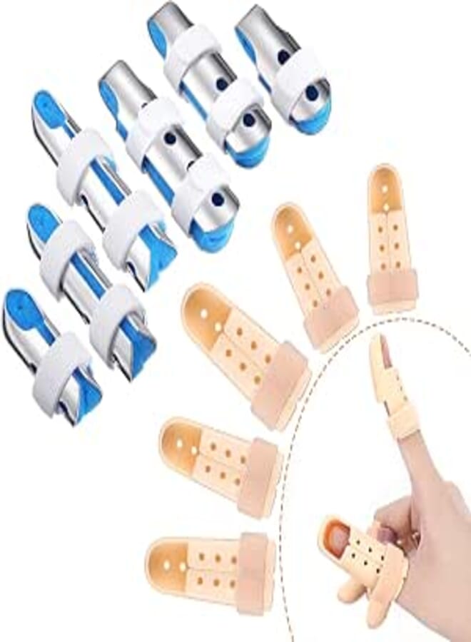 BBTO 11 Pieces Finger Splints Set, Include 6 Metal Finger Support Finger Stabilizer with Soft Foam and 5 Pieces Plastic Finger Splint Mallet Finger Support for Adults and Children, Different Sizes
