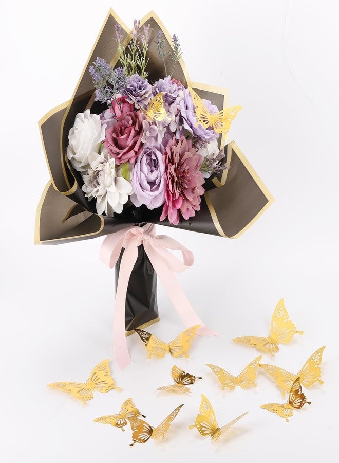 LoveBB 40 Sheets Flower Wrapping Paper, Waterproof Floral Paper Black Wrapping Paper for Flower Bouquet with 12 Pcs Gold Butterfly - Image 3