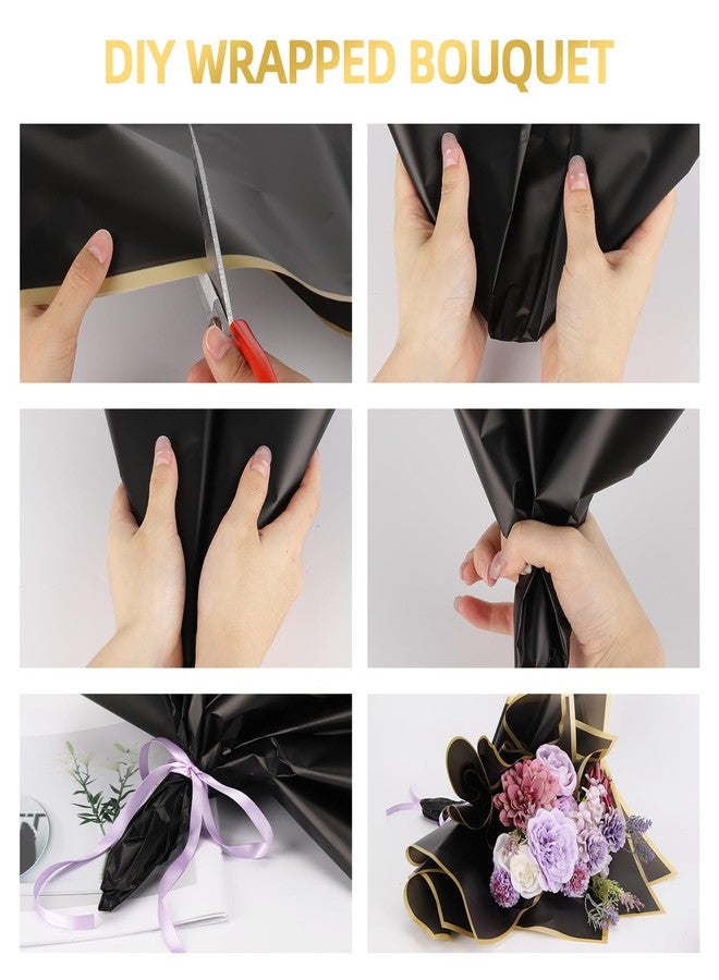 LoveBB 40 Sheets Flower Wrapping Paper, Waterproof Floral Paper Black Wrapping Paper for Flower Bouquet with 12 Pcs Gold Butterfly - Image 5