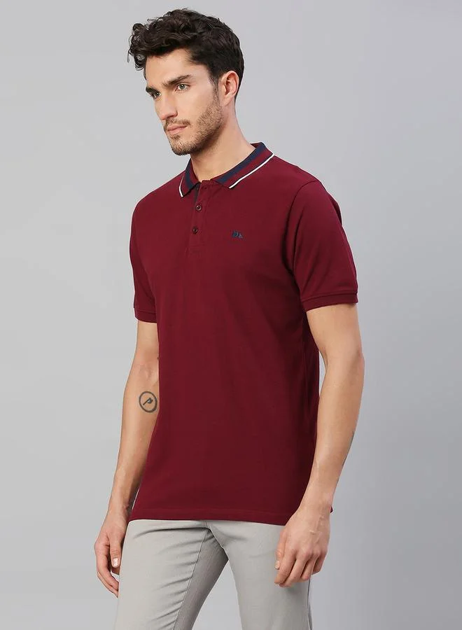 Dennis Lingo Men's Wine Regular Fit Cotton Polo T-shirt
