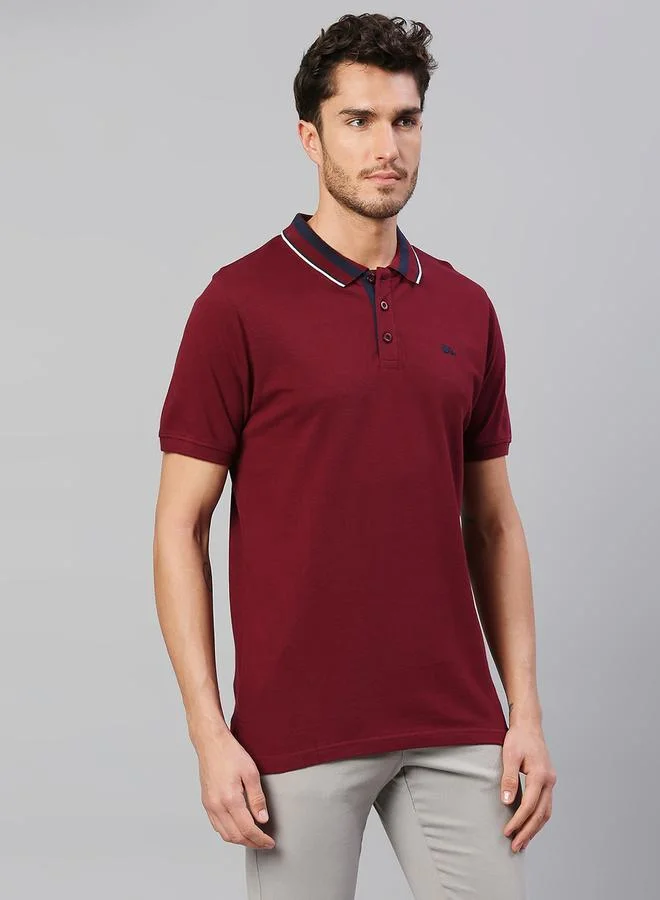 Dennis Lingo Men's Wine Regular Fit Cotton Polo T-shirt