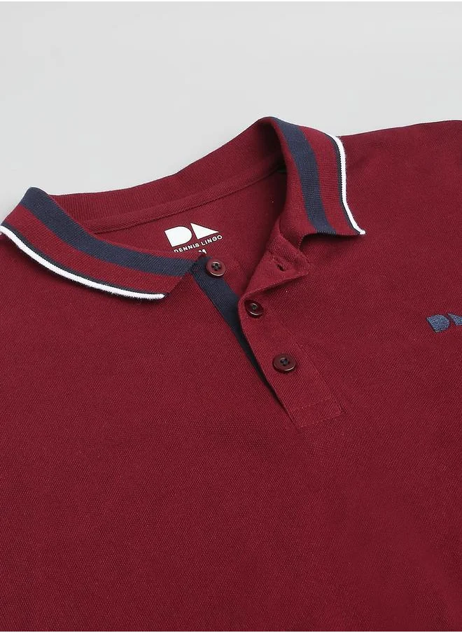 Dennis Lingo Men's Wine Regular Fit Cotton Polo T-shirt