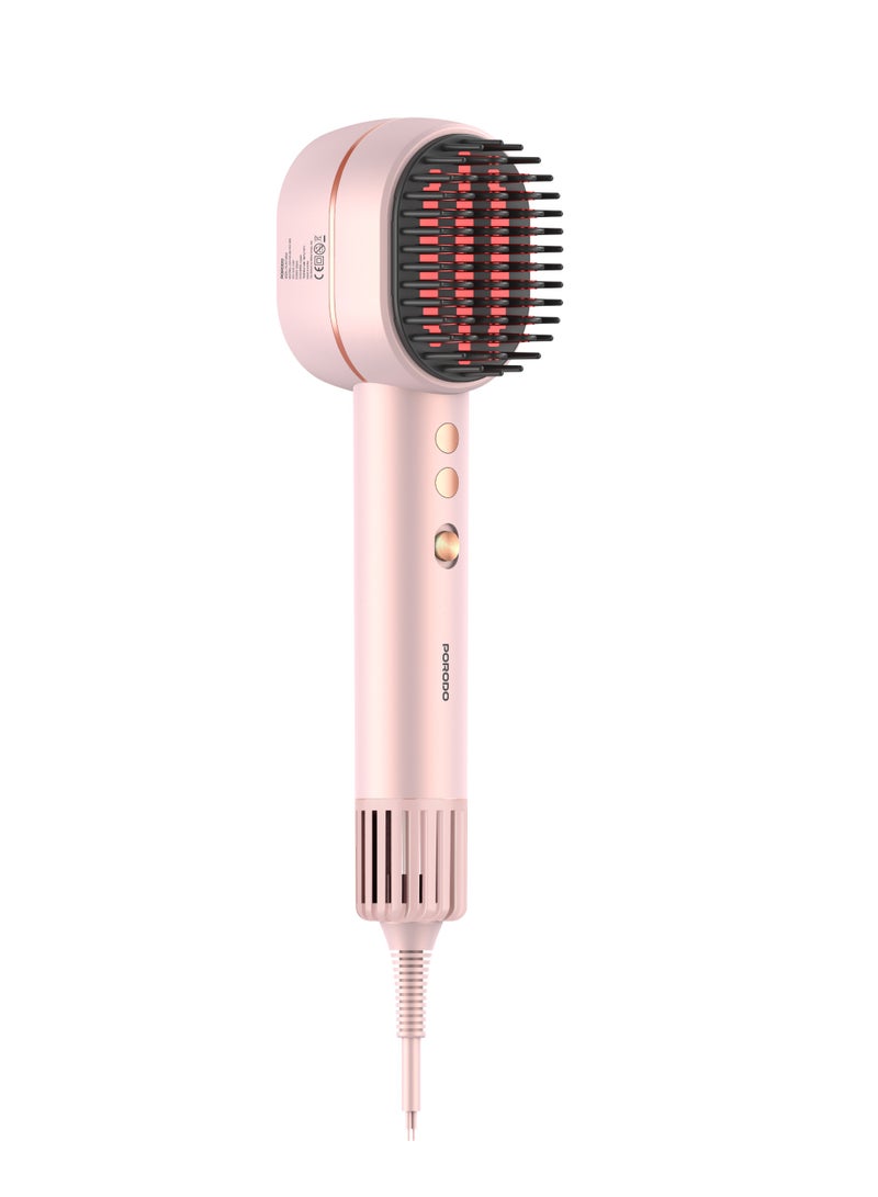 porodo 2 In 1 Hair Straightener & Dryer Brush With Smart Temperature Control / Quick Heat-Up Technology / 3 Wind Speed Levels / Magnetic Nozzle / Indicator Light /1400W Rated Power - Pink - Image 4