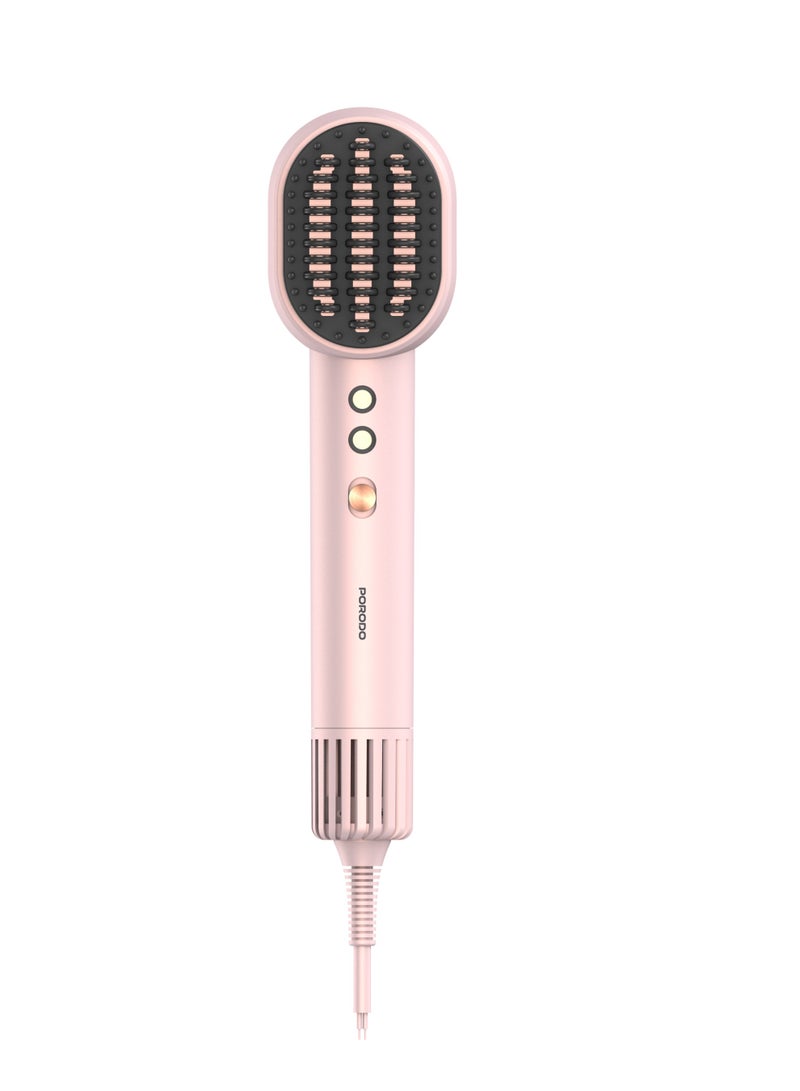 porodo 2 In 1 Hair Straightener & Dryer Brush With Smart Temperature Control / Quick Heat-Up Technology / 3 Wind Speed Levels / Magnetic Nozzle / Indicator Light /1400W Rated Power - Pink - Image 5