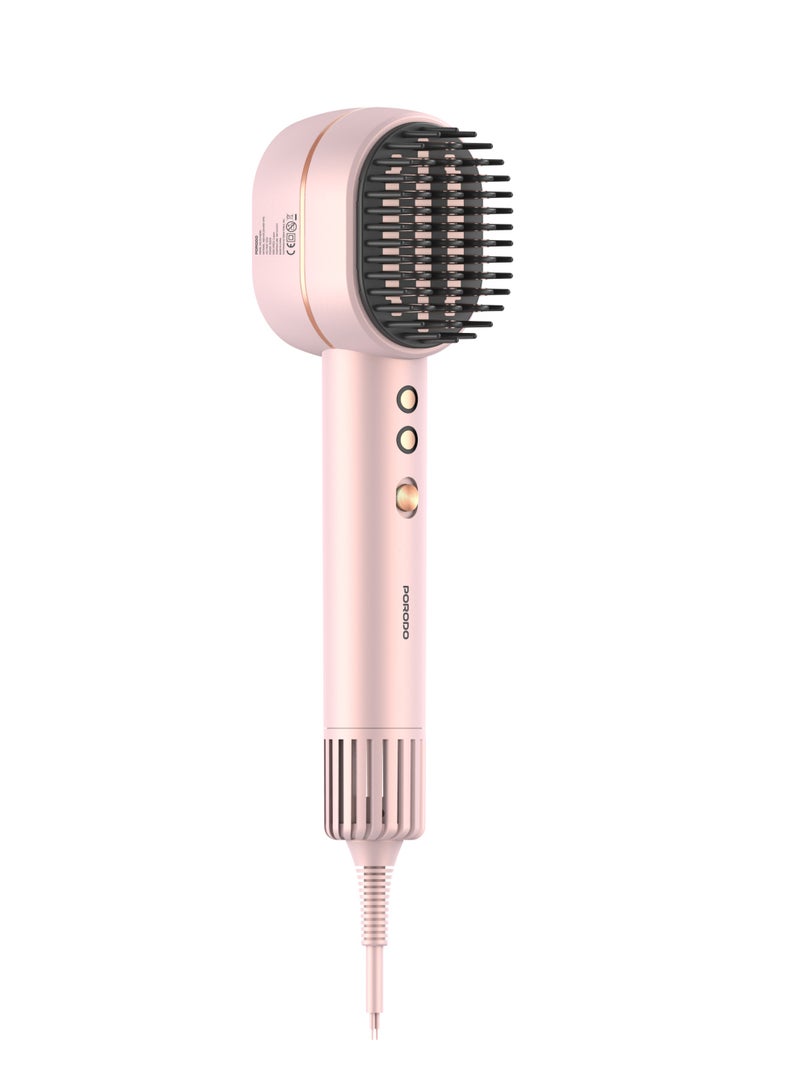 porodo 2 In 1 Hair Straightener & Dryer Brush With Smart Temperature Control / Quick Heat-Up Technology / 3 Wind Speed Levels / Magnetic Nozzle / Indicator Light /1400W Rated Power - Pink - Image 1