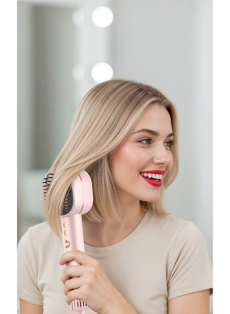 porodo 2 In 1 Hair Straightener & Dryer Brush With Smart Temperature Control / Quick Heat-Up Technology / 3 Wind Speed Levels / Magnetic Nozzle / Indicator Light /1400W Rated Power - Pink - Image 3