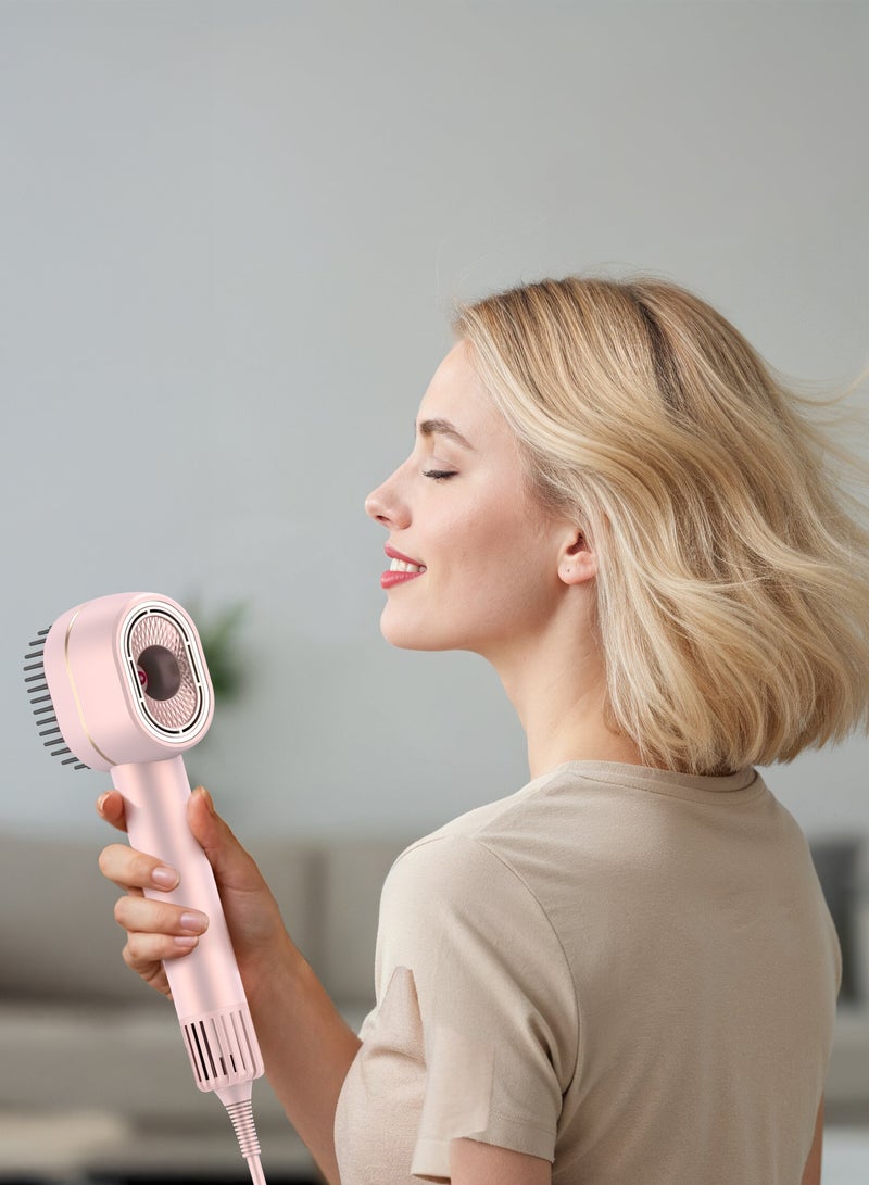 porodo 2 In 1 Hair Straightener & Dryer Brush With Smart Temperature Control / Quick Heat-Up Technology / 3 Wind Speed Levels / Magnetic Nozzle / Indicator Light /1400W Rated Power - Pink - Image 2