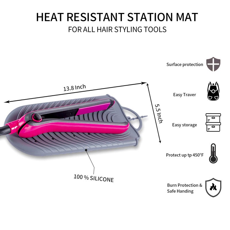 ZAXOP Silicone Heat Resistant Holder Mat Pouch for Flat Iron,Curling Iron,Hot Hair Tools(Grey) - Image 3