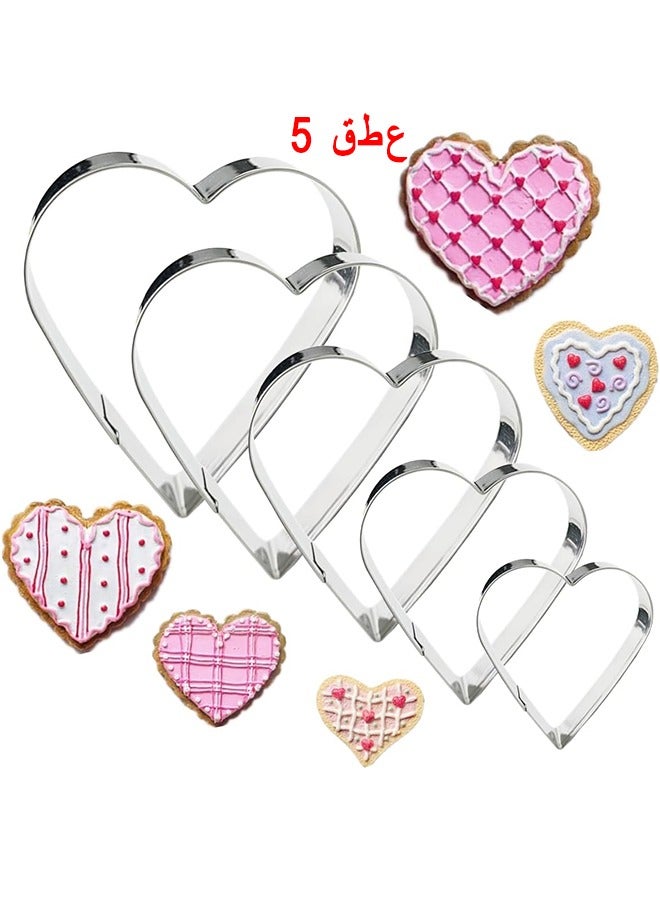 HS 5 Pieces Heart Cookie Cutter Set Heart Shapes Stainless Steel Cutters Molds For Anniversary Bridal Engagement And Wedding Baking Gifts Cake Decorations - Image 1