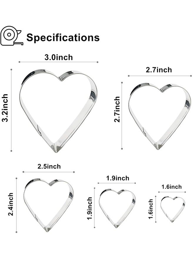HS 5 Pieces Heart Cookie Cutter Set Heart Shapes Stainless Steel Cutters Molds For Anniversary Bridal Engagement And Wedding Baking Gifts Cake Decorations - Image 2