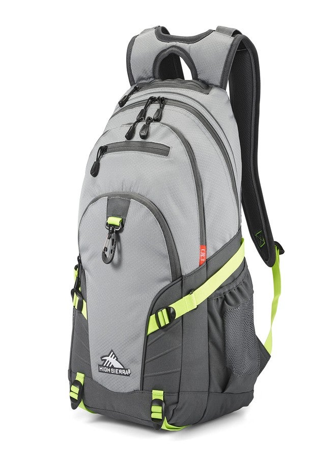High Sierra Loop Backpack, Travel, or Work Bookbag with tablet sleeve, One Size, Steel Grey/Mercury/Neon Green - Image 1