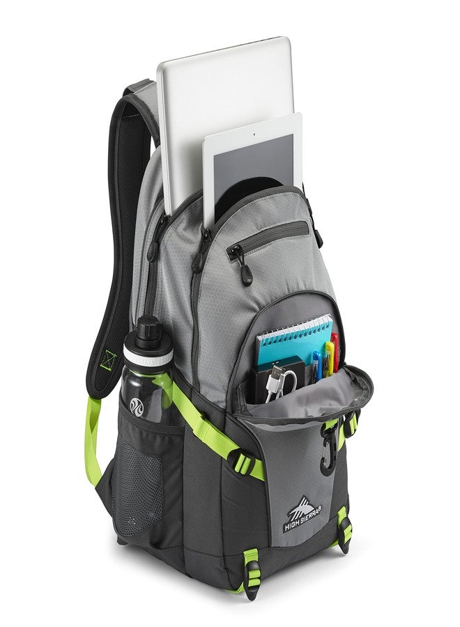 High Sierra Loop Backpack, Travel, or Work Bookbag with tablet sleeve, One Size, Steel Grey/Mercury/Neon Green - Image 4