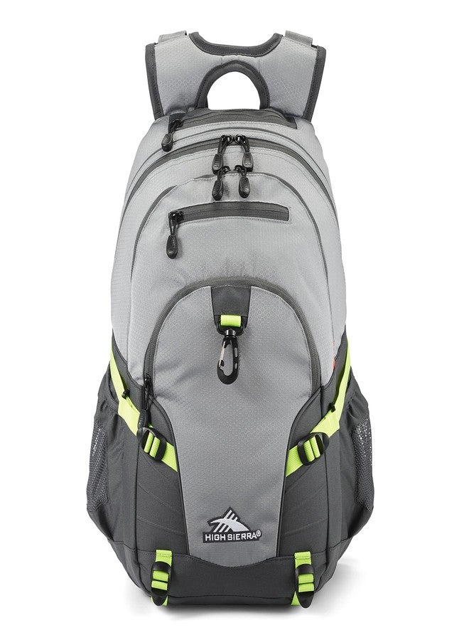 High Sierra Loop Backpack, Travel, or Work Bookbag with tablet sleeve, One Size, Steel Grey/Mercury/Neon Green - Image 2