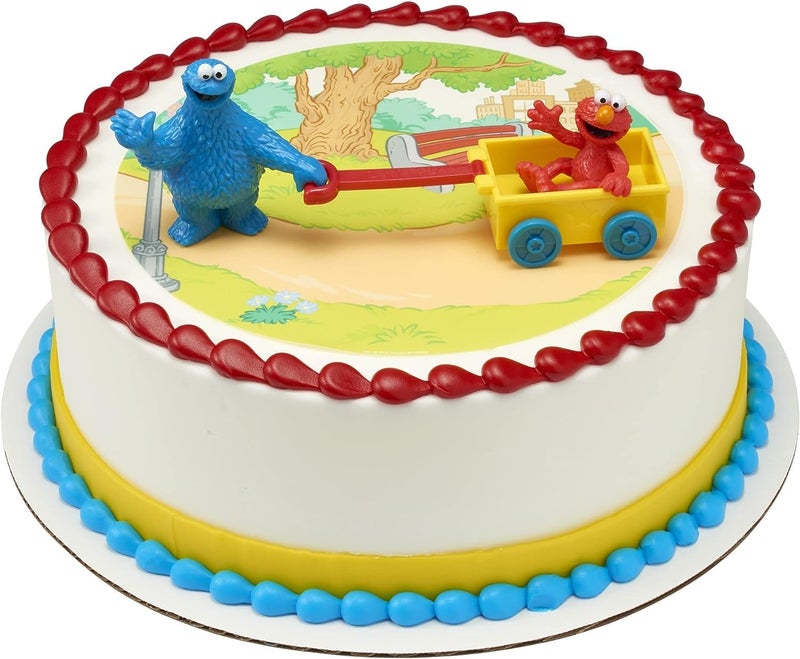 DecoPac DecoSetÂ® Sesame StreetÂ® Let's Play Cake Topper, 2-Piece Birthday Cake Decoration with Cookie Monster and Elmo in a Free-Wheeling Wagon, Ready to Use, Food Safe - Image 4