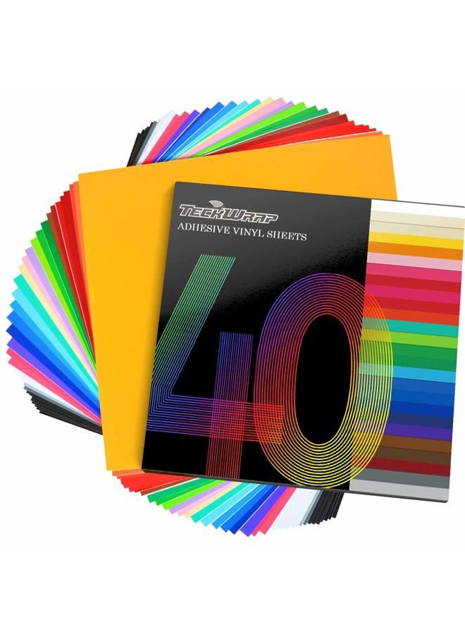 TECKWRAP Permanent Adhesive Vinyl Sheets 12" x 12" 40 Sheets/Pack Assorted Colors for Craft Cutters - Image 1