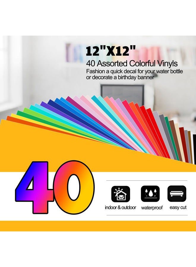 TECKWRAP Permanent Adhesive Vinyl Sheets 12" x 12" 40 Sheets/Pack Assorted Colors for Craft Cutters - Image 3