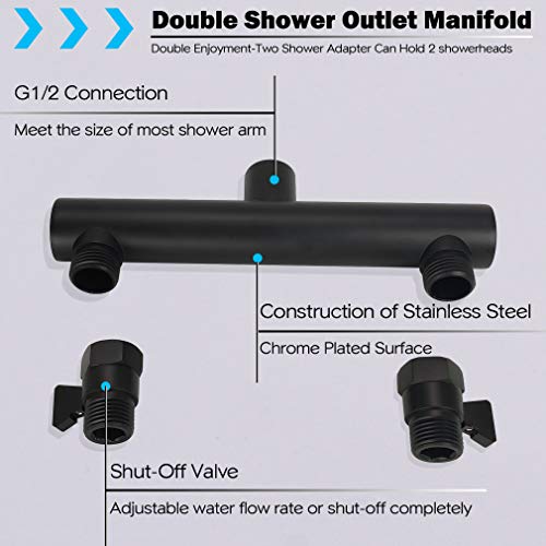 KAPHOME Double Shower Head with Shower Shut-Off Valves,2 Shower Head for Bathing,Dual Shower Head High Pressure 3 Function Sprayers,Matte Black - Image 4