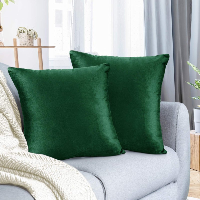 Nestl Throw Euro Pillow Covers Cozy Velvet Decorative Pillow Covers 26 x 26 Inches Soft Solid Couch Pillow Case for Sofa Bed and Car Set of 2  Hunter Green