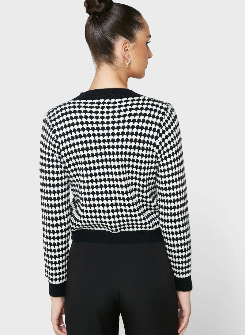 ELLA Houndstooth Cardigan With Bow