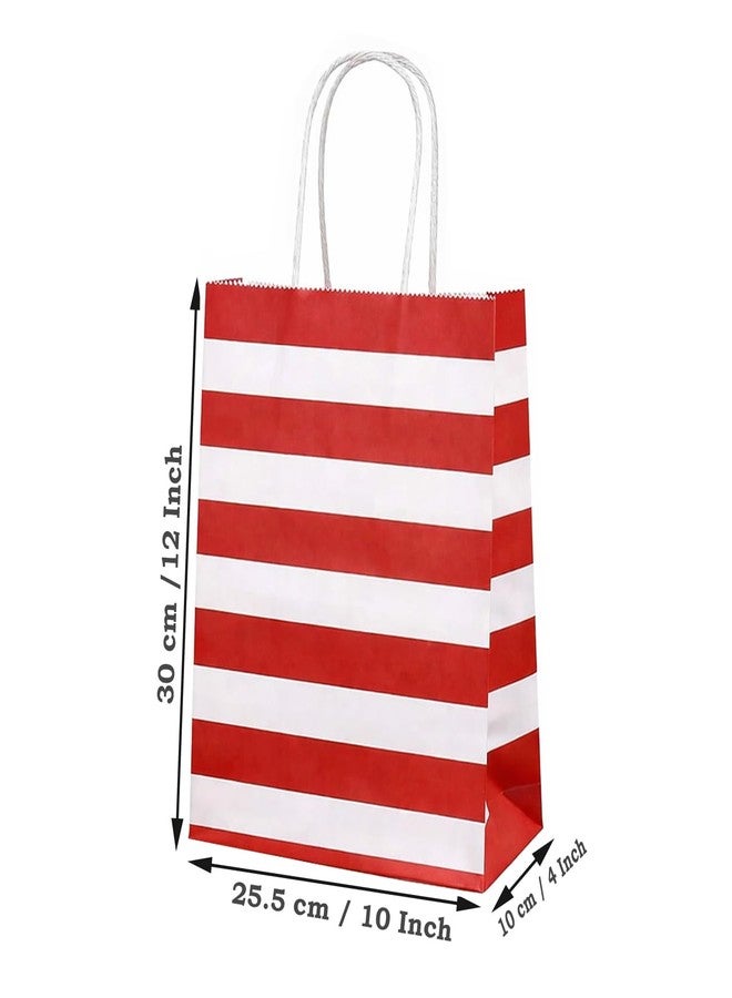 Aakriti Paper Gift Bags | Return Gift & Shopping Bags with Handles | Ideal for Party Favors, Retail Packaging | Red White Striped Design (Red And White 10 pcs, Size 10 x 4 x 12 Inches (L x W x H) Medium - Image 2