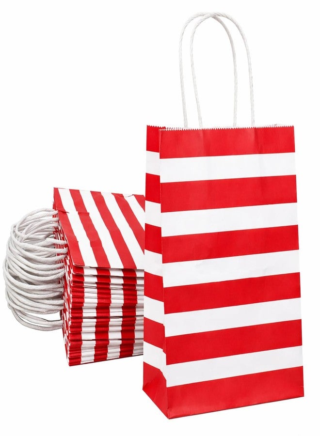 Aakriti Paper Gift Bags | Return Gift & Shopping Bags with Handles | Ideal for Party Favors, Retail Packaging | Red White Striped Design (Red And White 10 pcs, Size 10 x 4 x 12 Inches (L x W x H) Medium - Image 1