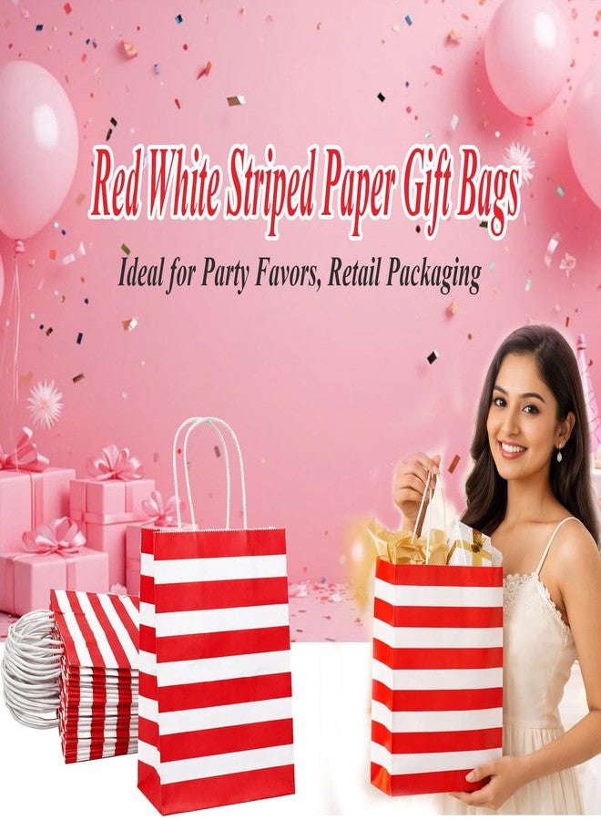 Aakriti Paper Gift Bags | Return Gift & Shopping Bags with Handles | Ideal for Party Favors, Retail Packaging | Red White Striped Design (Red And White 10 pcs, Size 10 x 4 x 12 Inches (L x W x H) Medium - Image 5