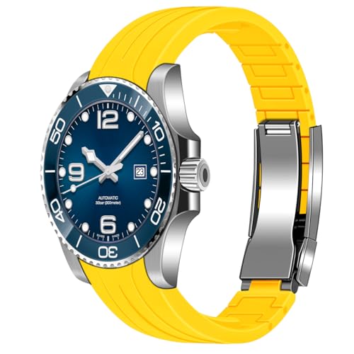 Juntan 20mm 22mm Curved End Rubber Watch Band Yellow, Tapered Silicone Curved Replacement Watch Strap Red for Men Women with Classic Diving Buckle - Image 2