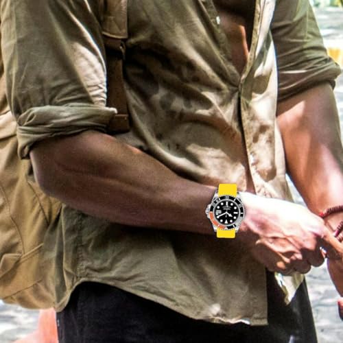 Juntan 20mm 22mm Curved End Rubber Watch Band Yellow, Tapered Silicone Curved Replacement Watch Strap Red for Men Women with Classic Diving Buckle - Image 3
