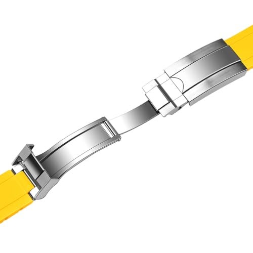 Juntan 20mm 22mm Curved End Rubber Watch Band Yellow, Tapered Silicone Curved Replacement Watch Strap Red for Men Women with Classic Diving Buckle - Image 4