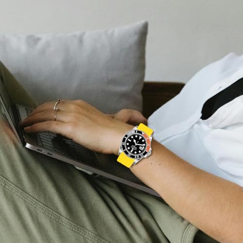 Juntan 20mm 22mm Curved End Rubber Watch Band Yellow, Tapered Silicone Curved Replacement Watch Strap Red for Men Women with Classic Diving Buckle - Image 5