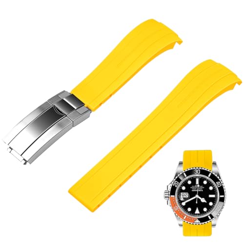 Juntan 20mm 22mm Curved End Rubber Watch Band Yellow, Tapered Silicone Curved Replacement Watch Strap Red for Men Women with Classic Diving Buckle - Image 1