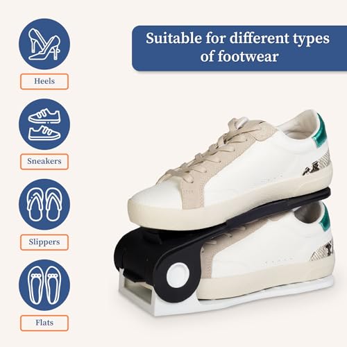 HomeStrap Shoe Organizer Slot (Pack of 4) (Black/White)| Adjustable | Space Saver | Double Deck Shoes Storage Holder for Rack and Shelf - Image 5