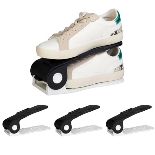 HomeStrap Shoe Organizer Slot (Pack of 4) (Black/White)| Adjustable | Space Saver | Double Deck Shoes Storage Holder for Rack and Shelf - Image 1