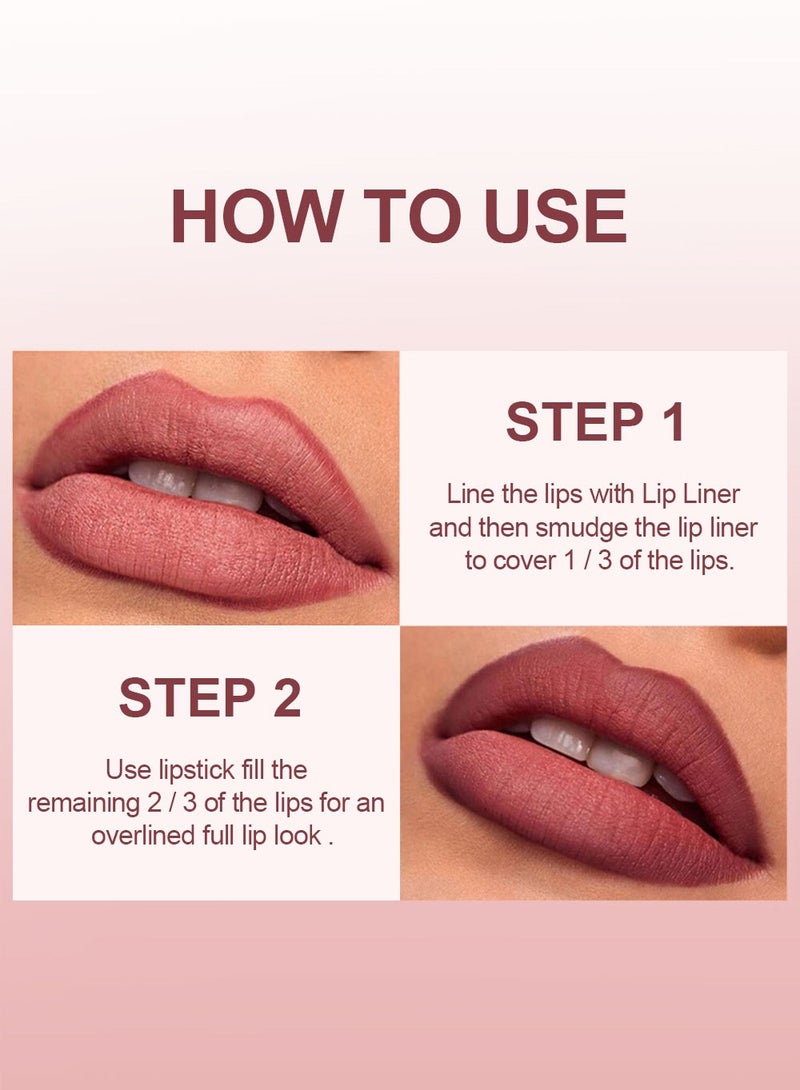 Ushas 3 Pcs Lip Liner & Lipstick Set, Long-Lasting Matte Waterproof Lip Liner and Lipstick Combo With Pink Lip Brush, Lips Makeup Gift Kit for Women#3 - Image 4