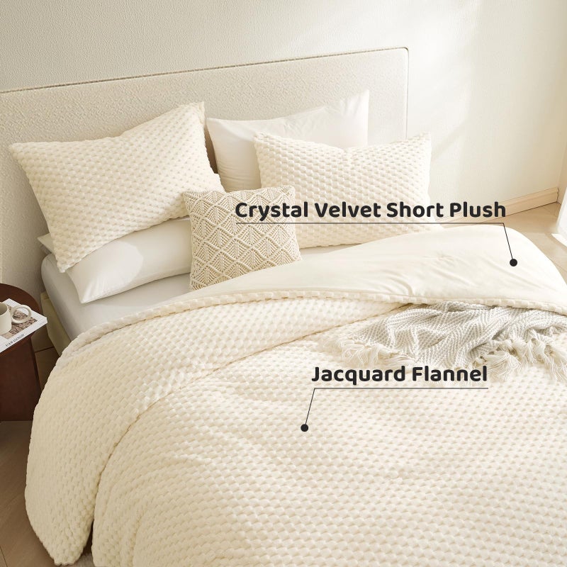 Petrichor Fluffy Queen Comforter Set - Ultra-Soft Cream White Flannel Thick Comforter for Queen Bed, Luxury Warm Bedding Set for Winter & Fall, Cozy Fuzzy Bed Set,1 Comforter & 2 Pillowcases - Image 4