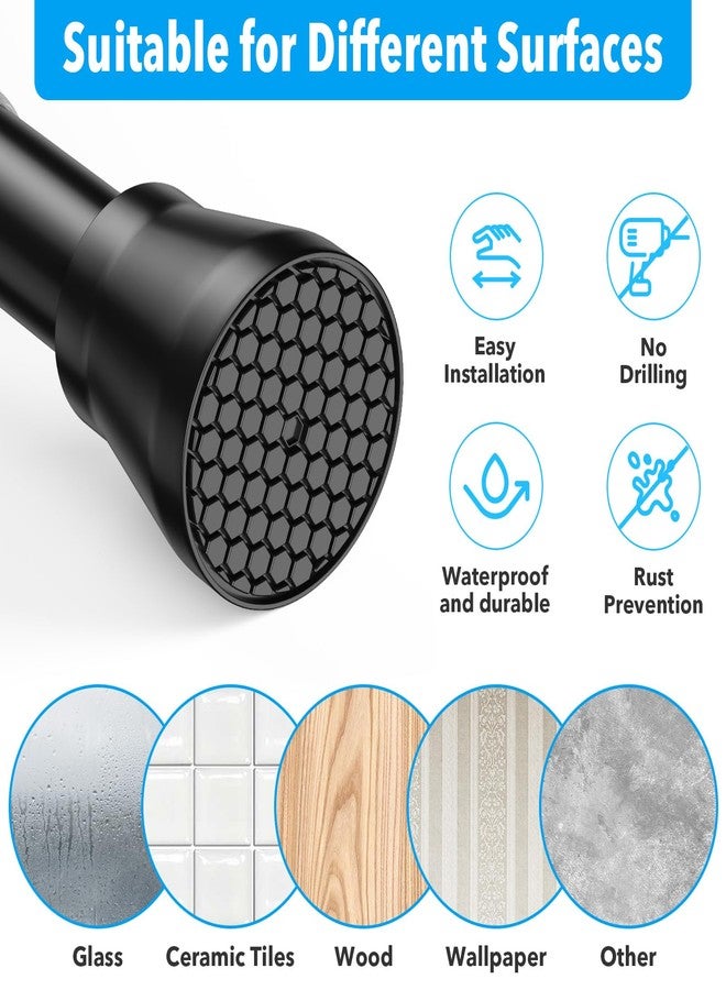 ZipGlo Tension Curtain Rod 40 to 73 inches 1PCS,Shower Curtain Rods No Drilling Black Expandable Rods Adjustable Curtain Rods for Window, Wardrobe, Doorway, Kitchen - Image 4