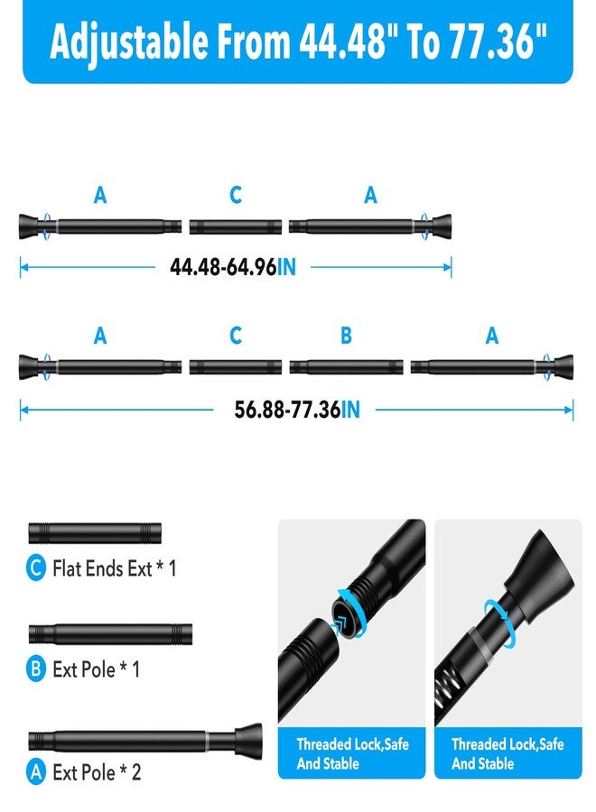 ZipGlo Tension Curtain Rod 40 to 73 inches 1PCS,Shower Curtain Rods No Drilling Black Expandable Rods Adjustable Curtain Rods for Window, Wardrobe, Doorway, Kitchen - Image 5