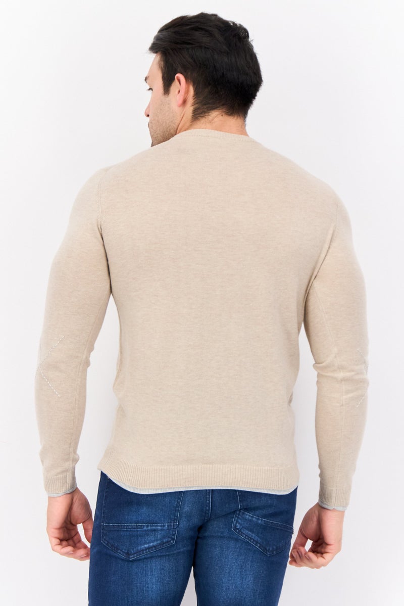 Sorbino Men Crew Neck Textured Long Sleeves Sweater, Beige - Image 4