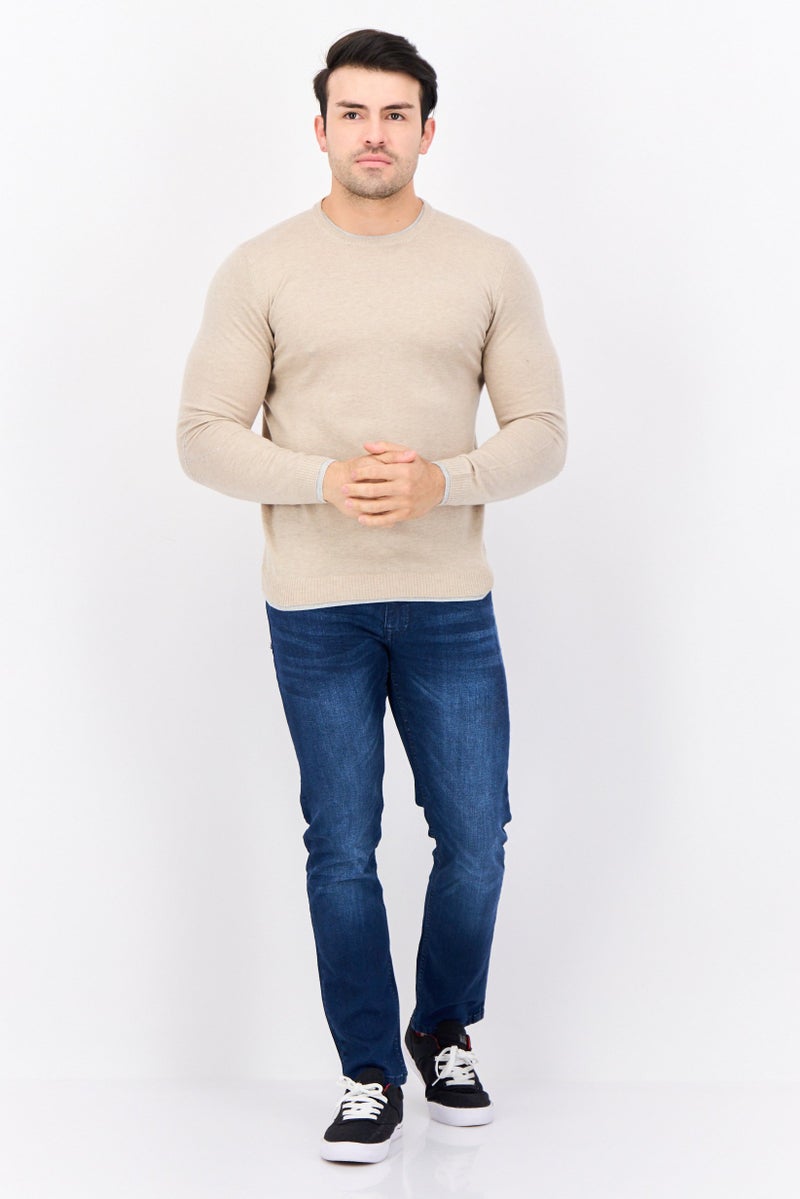 Sorbino Men Crew Neck Textured Long Sleeves Sweater, Beige - Image 3