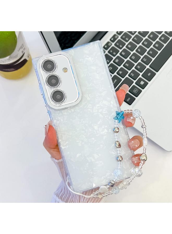 Case For Samsung Galaxy S24 5G Plating Glitter Texture Chain Wristband TPU Phone Case with Lens Film
