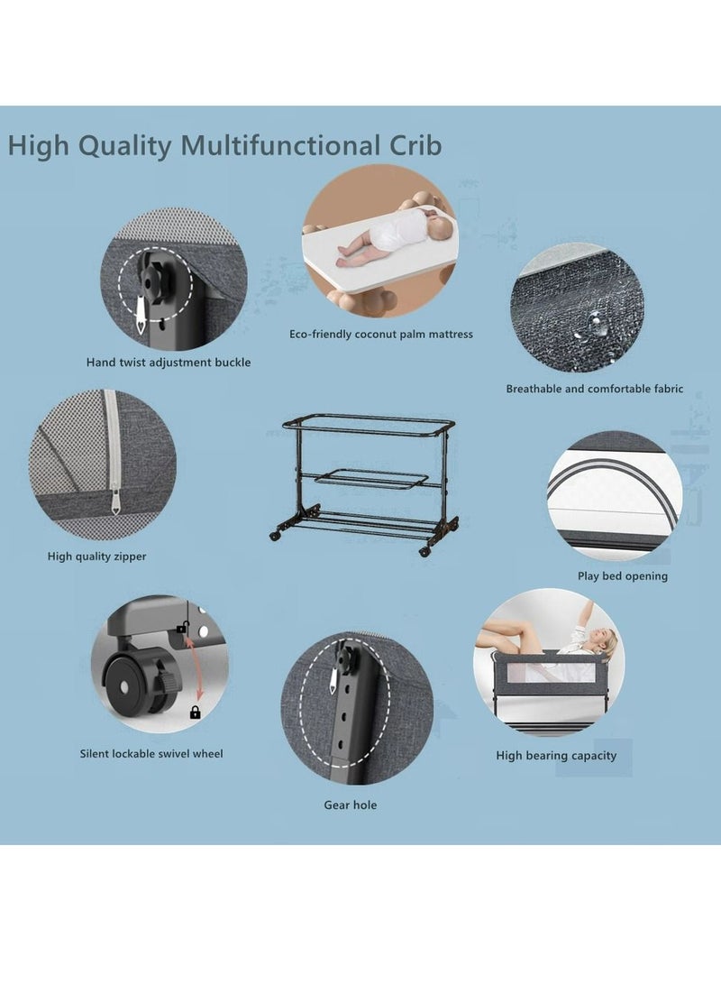 كول بيبي سرير قابل للطي من COOLBABY ، سرير سرير أطفال مع سلة تخزين كبيرة ، سرير قابل للطي لحديثي الولادة ، سرير لعب ، ارتفاع قابل للتعديل ، سرير كبير يمكن تقسيمه - Image 5
