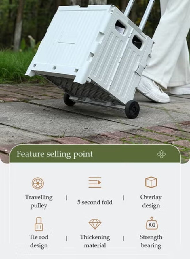 DUNISO Folding shopping cart, portable small cart with lid and two pulleys, adjustable height, suitable for mobile, grocery shopping, luggage, grey - Image 5